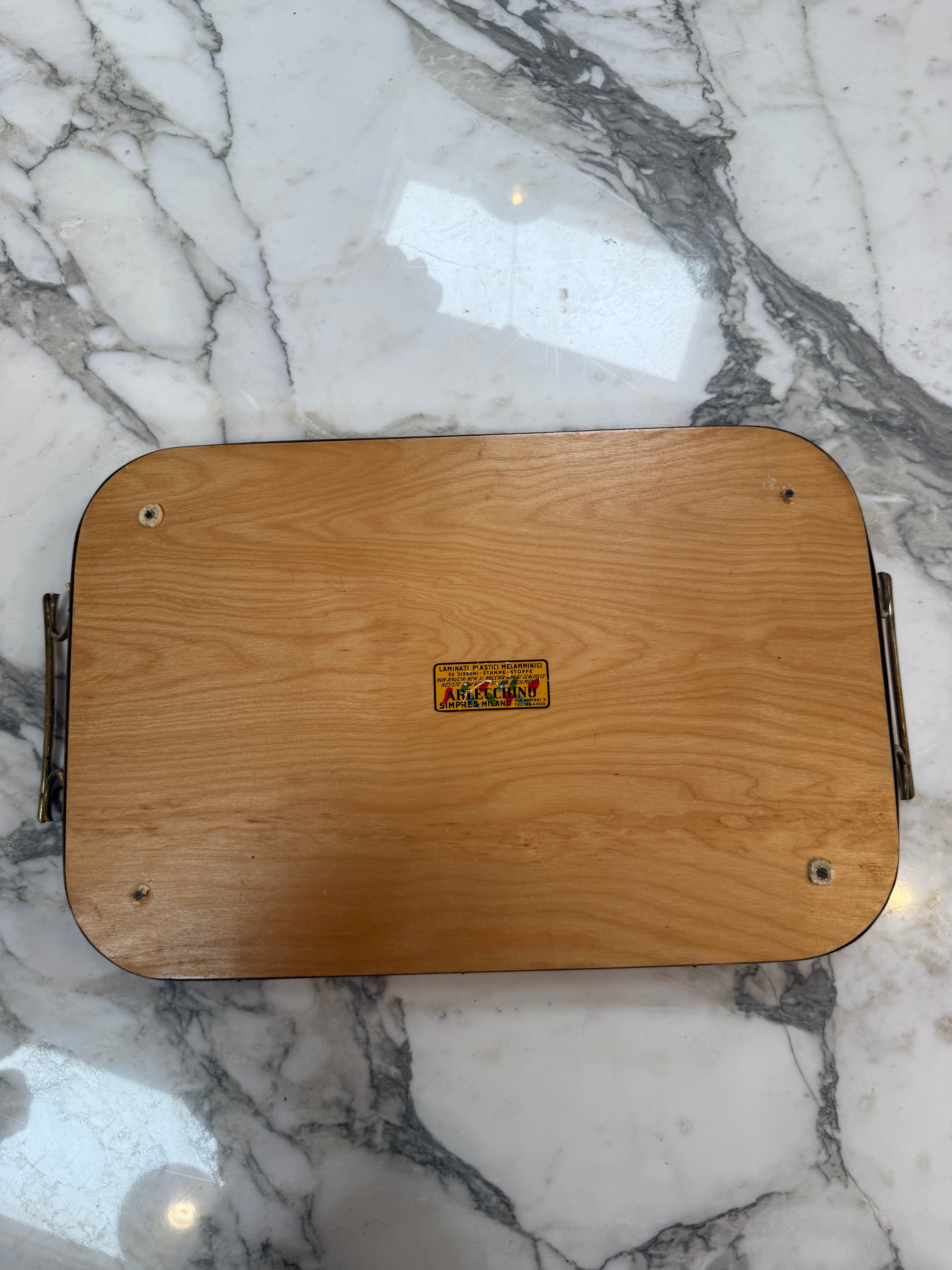 Arlecchino Milano Red Serving Tray with Brass Handles