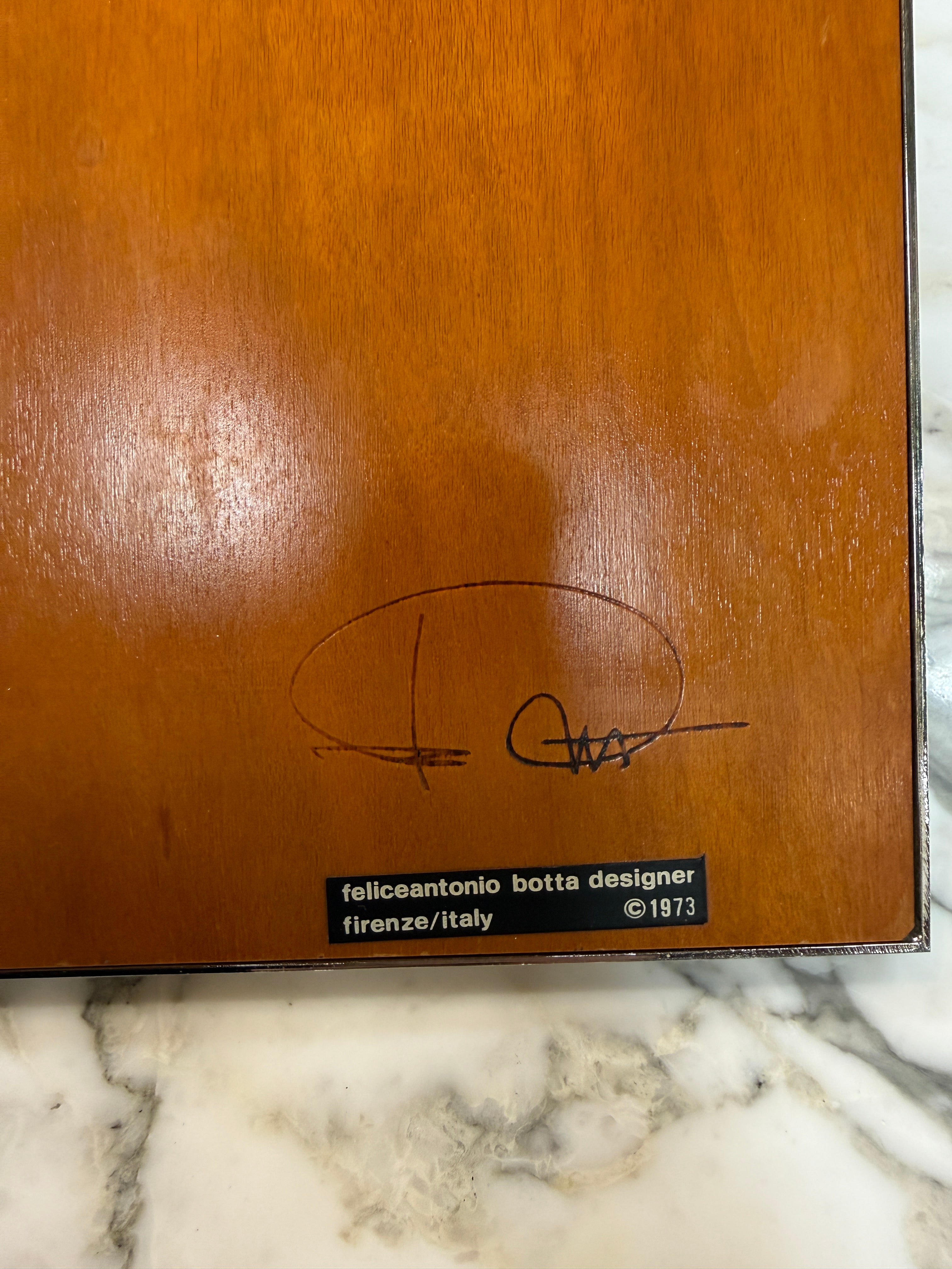 Felice Antonio Botta Signed Burl Wood & Chrome Picture Frame, Italy 1973