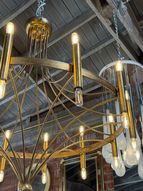 Italian Twelve-Light Bronze Chandelier, Mid-Century Modern, circa 1970s