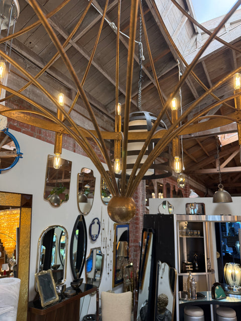 Italian Twelve-Light Bronze Chandelier, Mid-Century Modern, circa 1970s