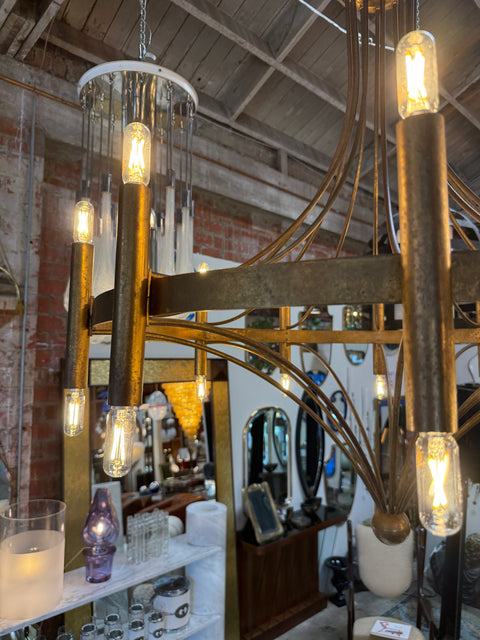 Italian Twelve-Light Bronze Chandelier, Mid-Century Modern, circa 1970s