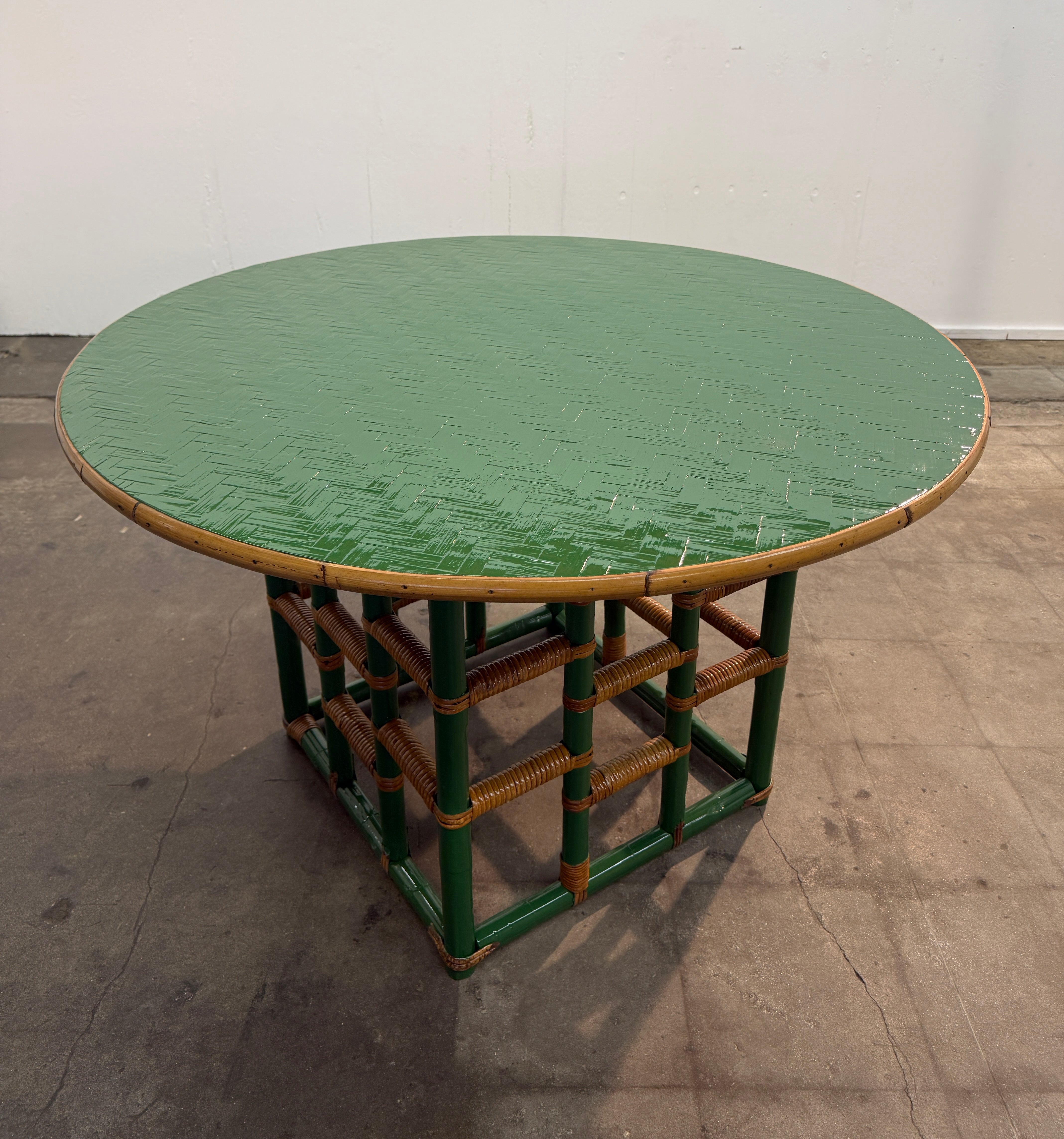 Vintage Green Faux Bamboo & Rattan Round Coffee Table