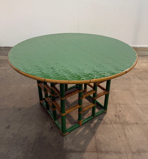 Vintage Green Faux Bamboo & Rattan Round Coffee Table