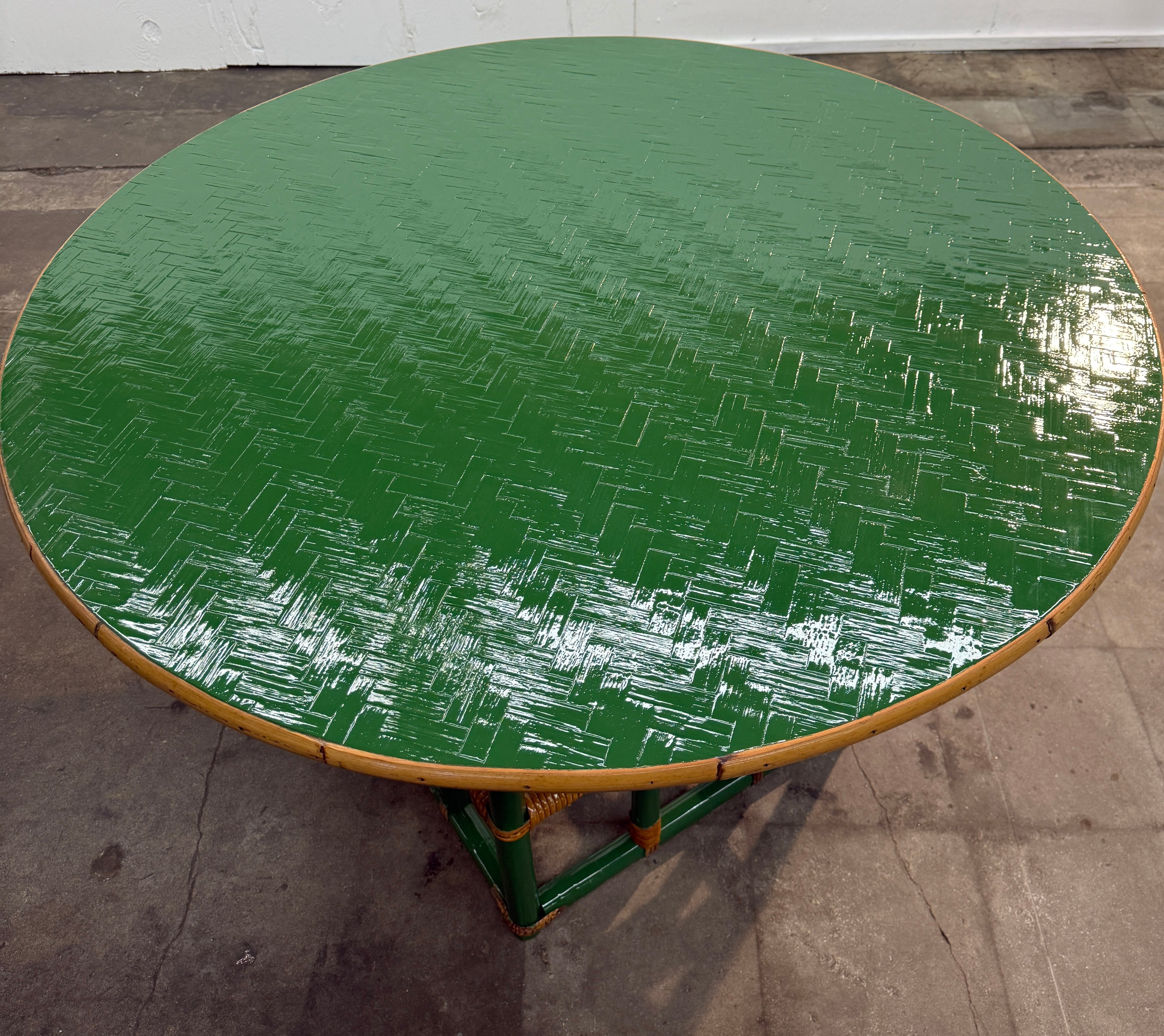 Vintage Green Faux Bamboo & Rattan Round Coffee Table