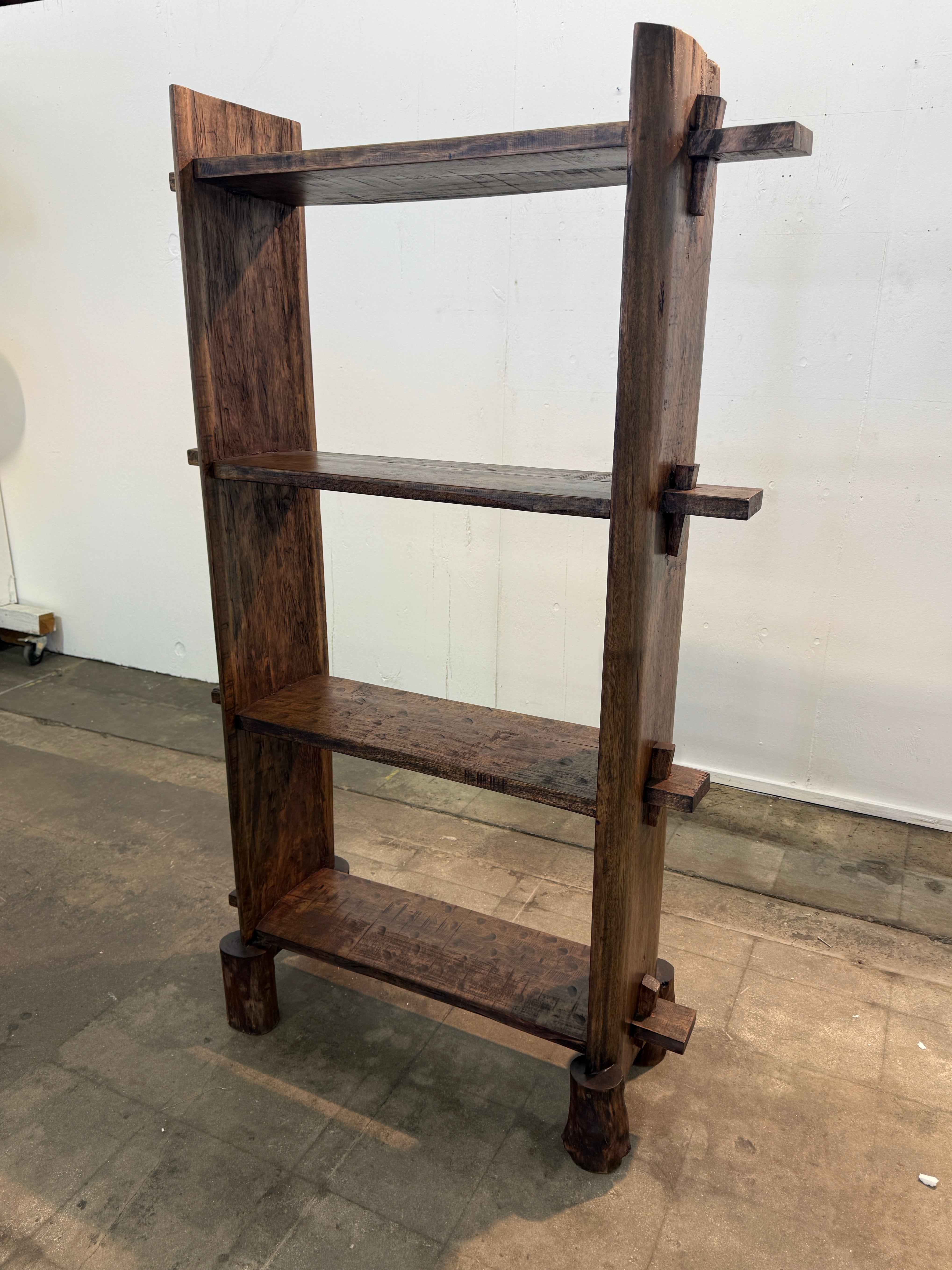 Brutalist Handcrafted Solid Wood Open Shelf Bookcase