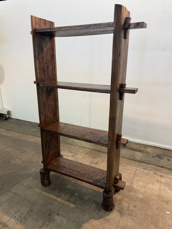 Brutalist Handcrafted Solid Wood Open Shelf Bookcase