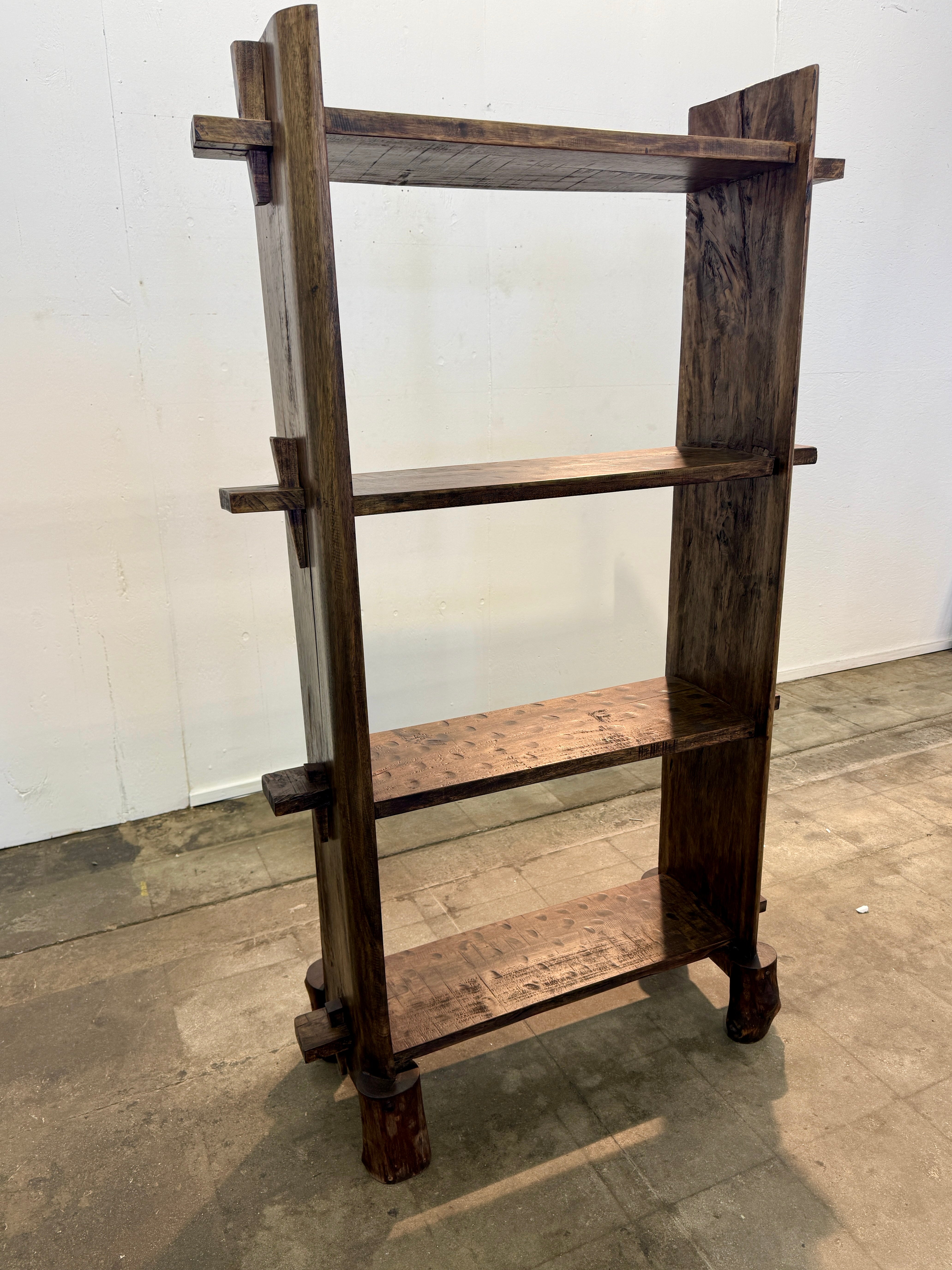 Brutalist Handcrafted Solid Wood Open Shelf Bookcase