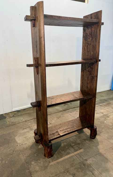 Brutalist Handcrafted Solid Wood Open Shelf Bookcase