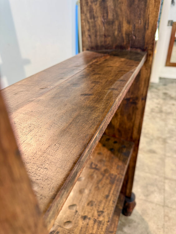 Brutalist Handcrafted Solid Wood Open Shelf Bookcase