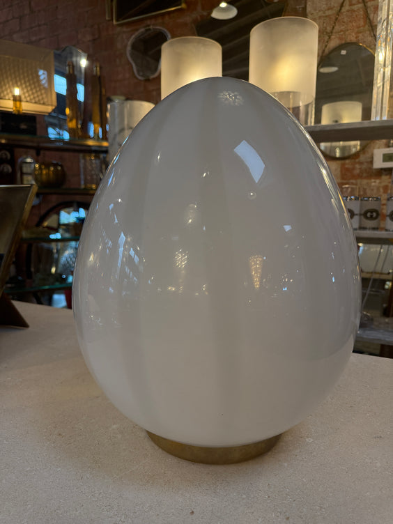Vintage Mazzega Murano Glass Ovoid Table Lamp – White Striped Art Glass