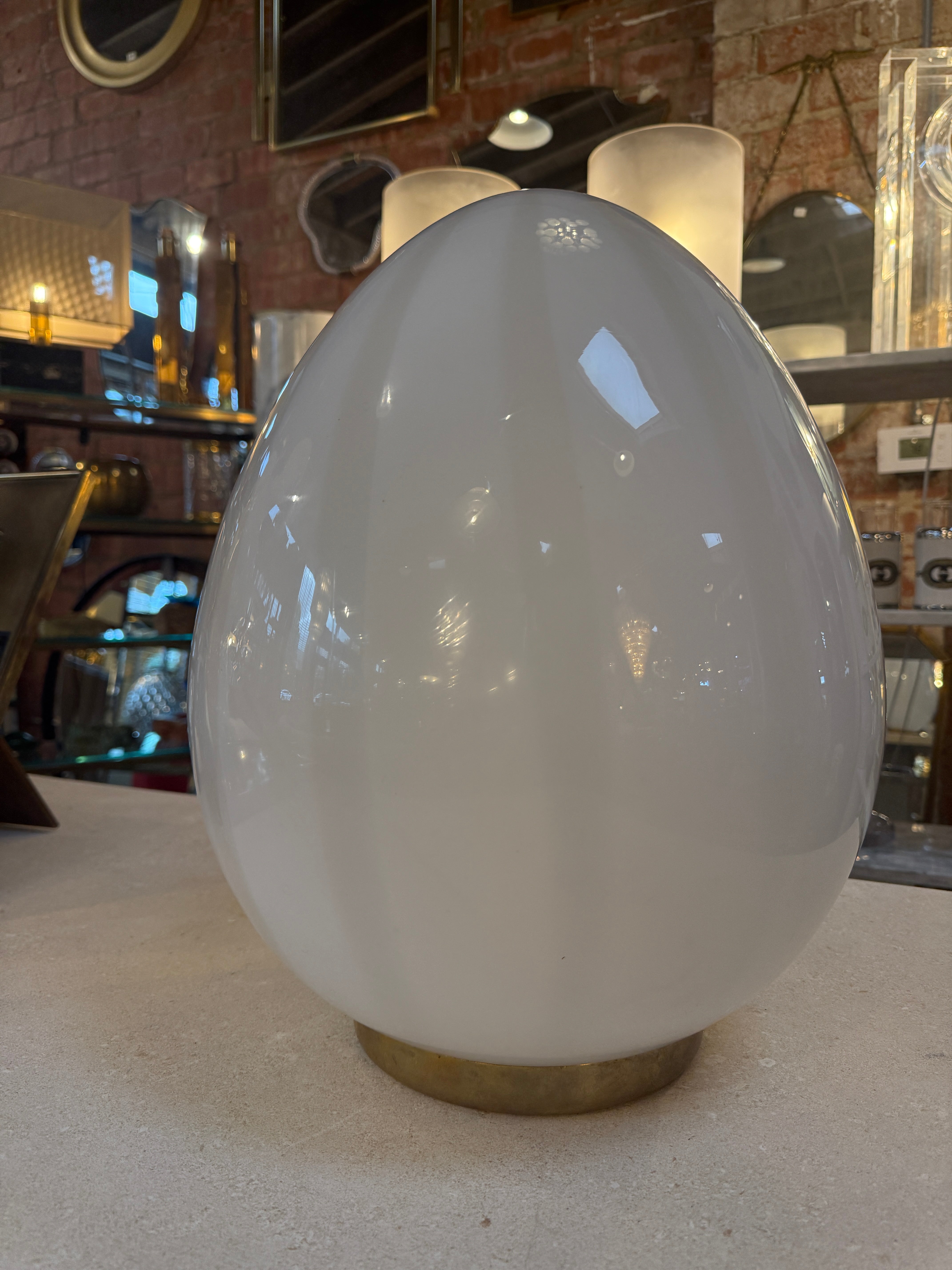 Vintage Mazzega Murano Glass Ovoid Table Lamp – White Striped Art Glass