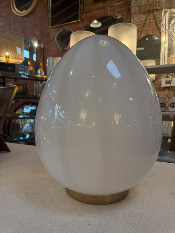 Vintage Mazzega Murano Glass Ovoid Table Lamp – White Striped Art Glass