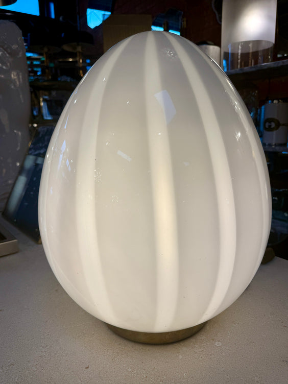 Vintage Mazzega Murano Glass Ovoid Table Lamp – White Striped Art Glass