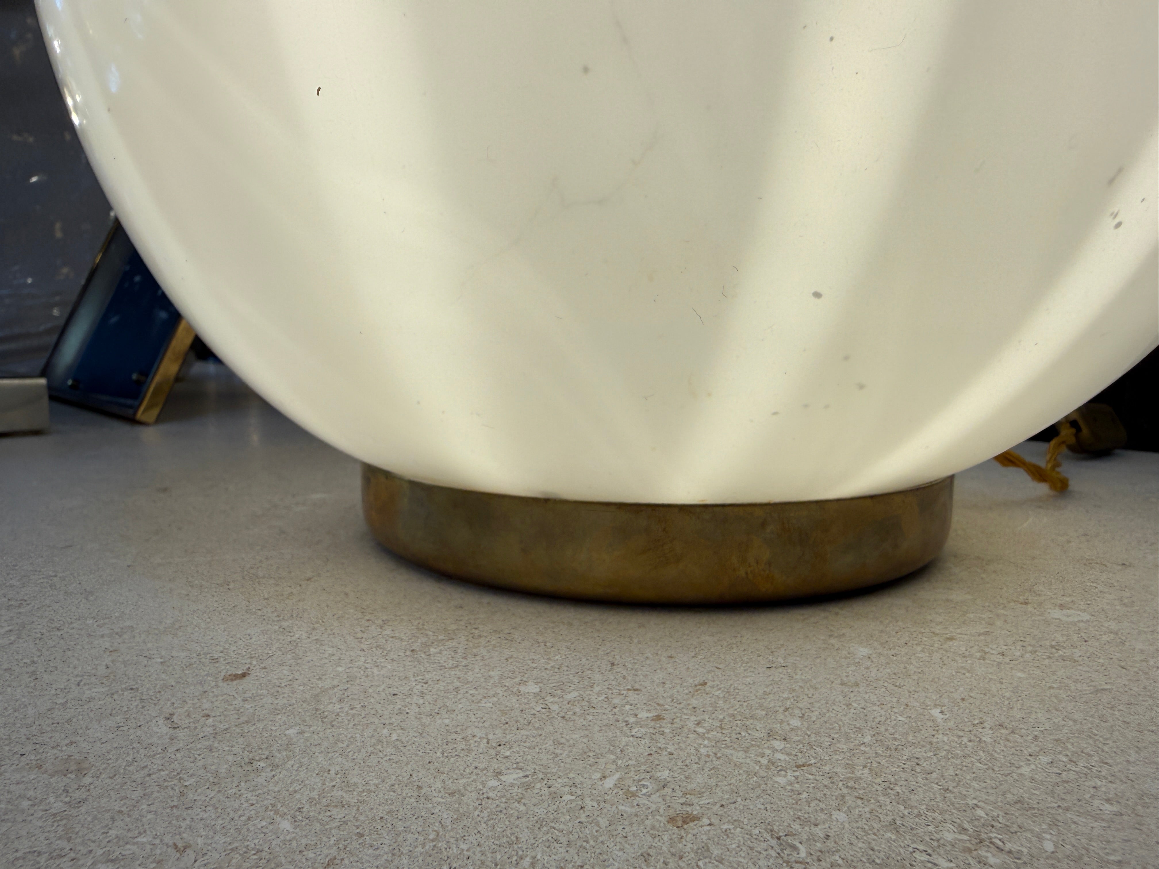 Vintage Mazzega Murano Glass Ovoid Table Lamp – White Striped Art Glass