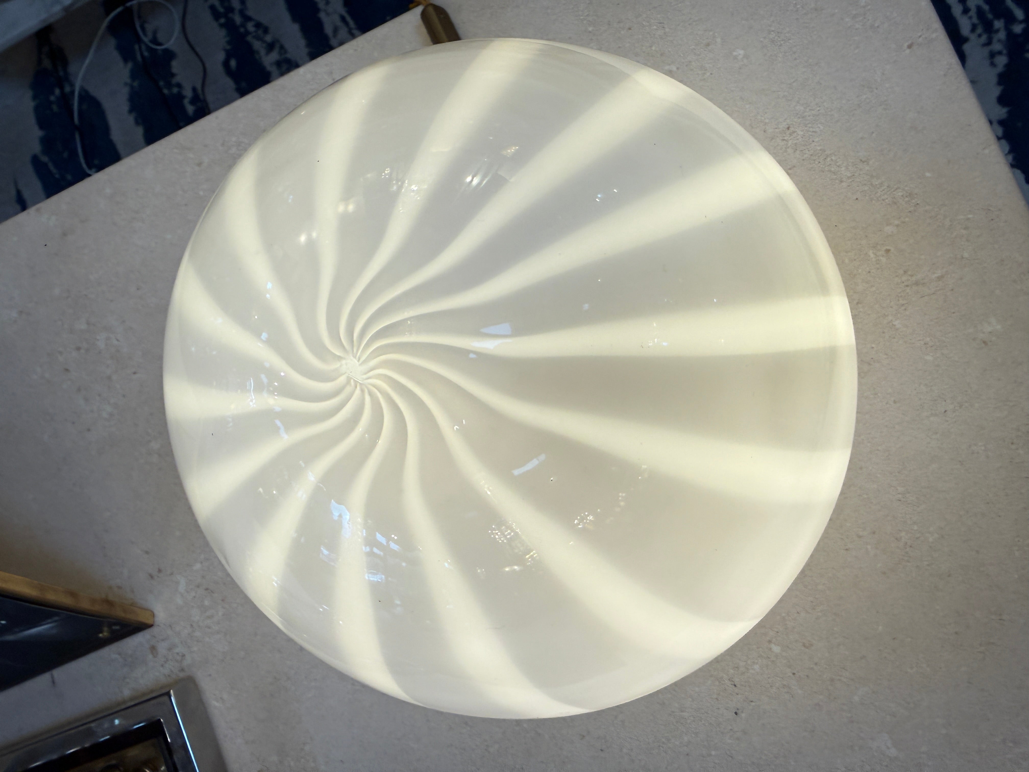 Vintage Mazzega Murano Glass Ovoid Table Lamp – White Striped Art Glass