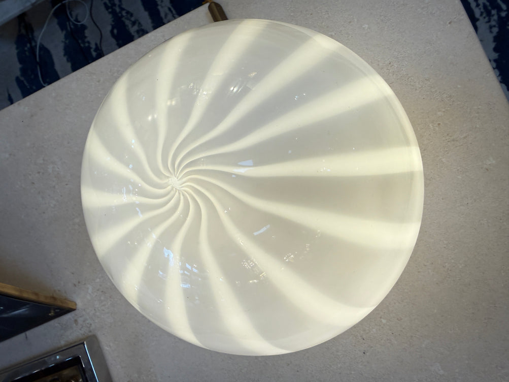 Vintage Mazzega Murano Glass Ovoid Table Lamp – White Striped Art Glass