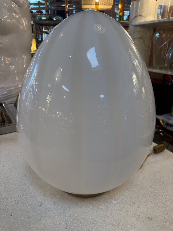 Vintage Mazzega Murano Glass Ovoid Table Lamp – White Striped Art Glass