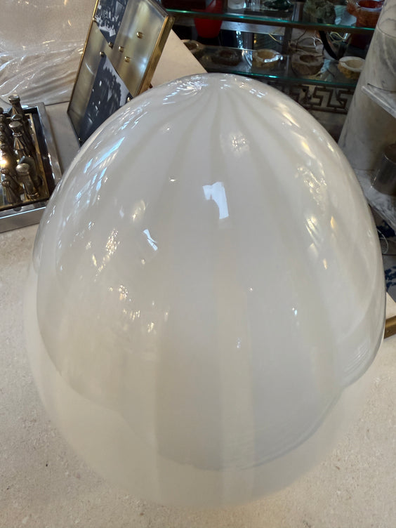 Vintage Mazzega Murano Glass Ovoid Table Lamp – White Striped Art Glass