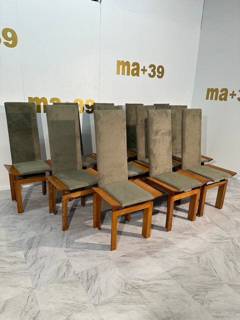 Set of 12 Wood Mid Century Italian Dining Chairs 1960s