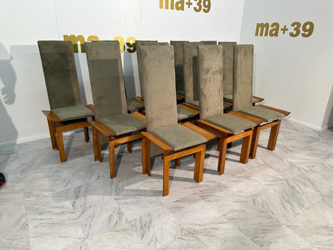 Set of 12 Wood Mid Century Italian Dining Chairs 1960s