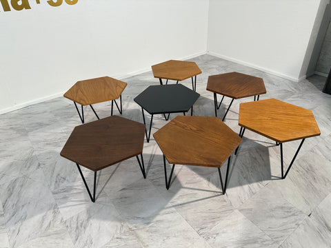 Set of 7 Gio Ponti Modular Hexagonal Coffee Tables, ISA Bergamo, Italy, 1950s