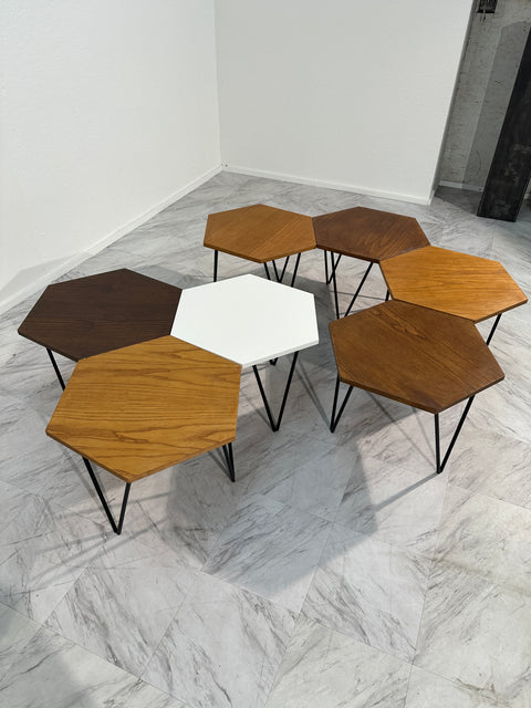 Set of 7 Gio Ponti Modular Hexagonal Coffee Tables, ISA Bergamo, Italy, 1950s