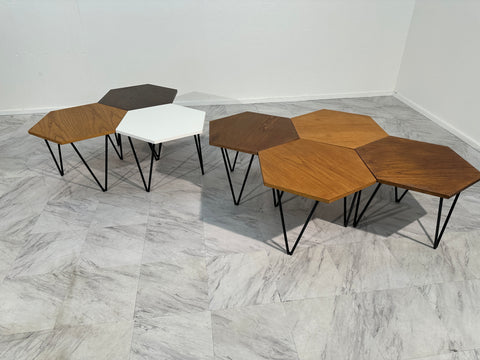 Set of 7 Gio Ponti Modular Hexagonal Coffee Tables, ISA Bergamo, Italy, 1950s