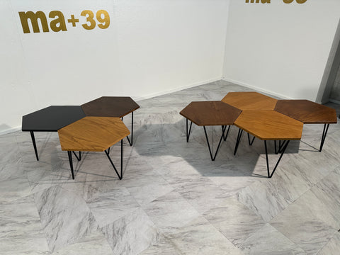 Set of 7 Gio Ponti Modular Hexagonal Coffee Tables, ISA Bergamo, Italy, 1950s