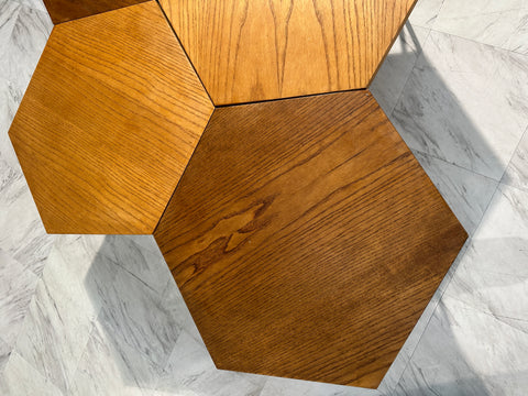 Set of 7 Gio Ponti Modular Hexagonal Coffee Tables, ISA Bergamo, Italy, 1950s