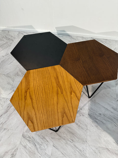 Set of 7 Gio Ponti Modular Hexagonal Coffee Tables, ISA Bergamo, Italy, 1950s