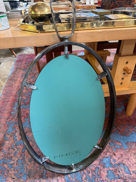 Vintage Oval Iron Frame Wall Mirror with Hanging Loop