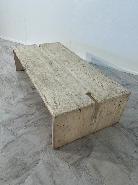 Mid Century Italian Travertine Coffee Table by Studio A 1970s