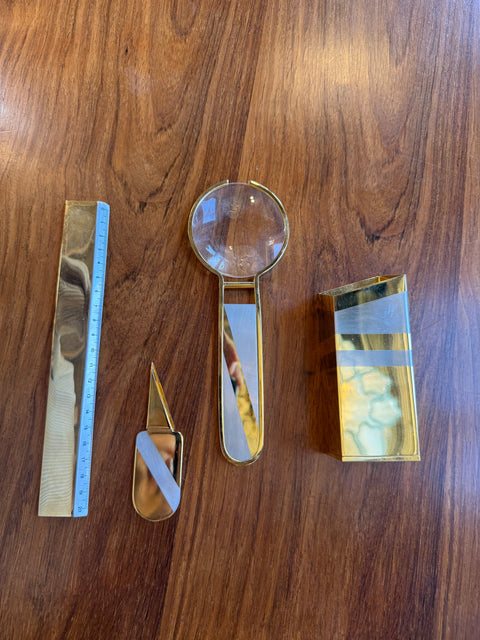 24K Gold-Plated Five-Piece Desk Set in Wood Presentation Box, 1970s Italy