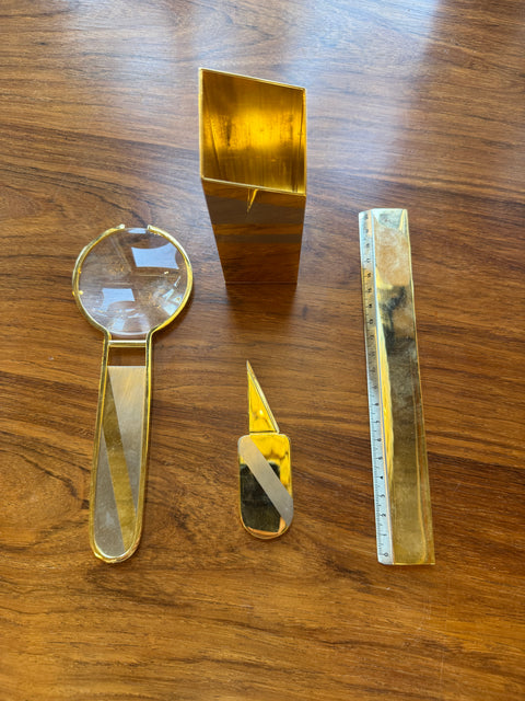 24K Gold-Plated Five-Piece Desk Set in Wood Presentation Box, 1970s Italy