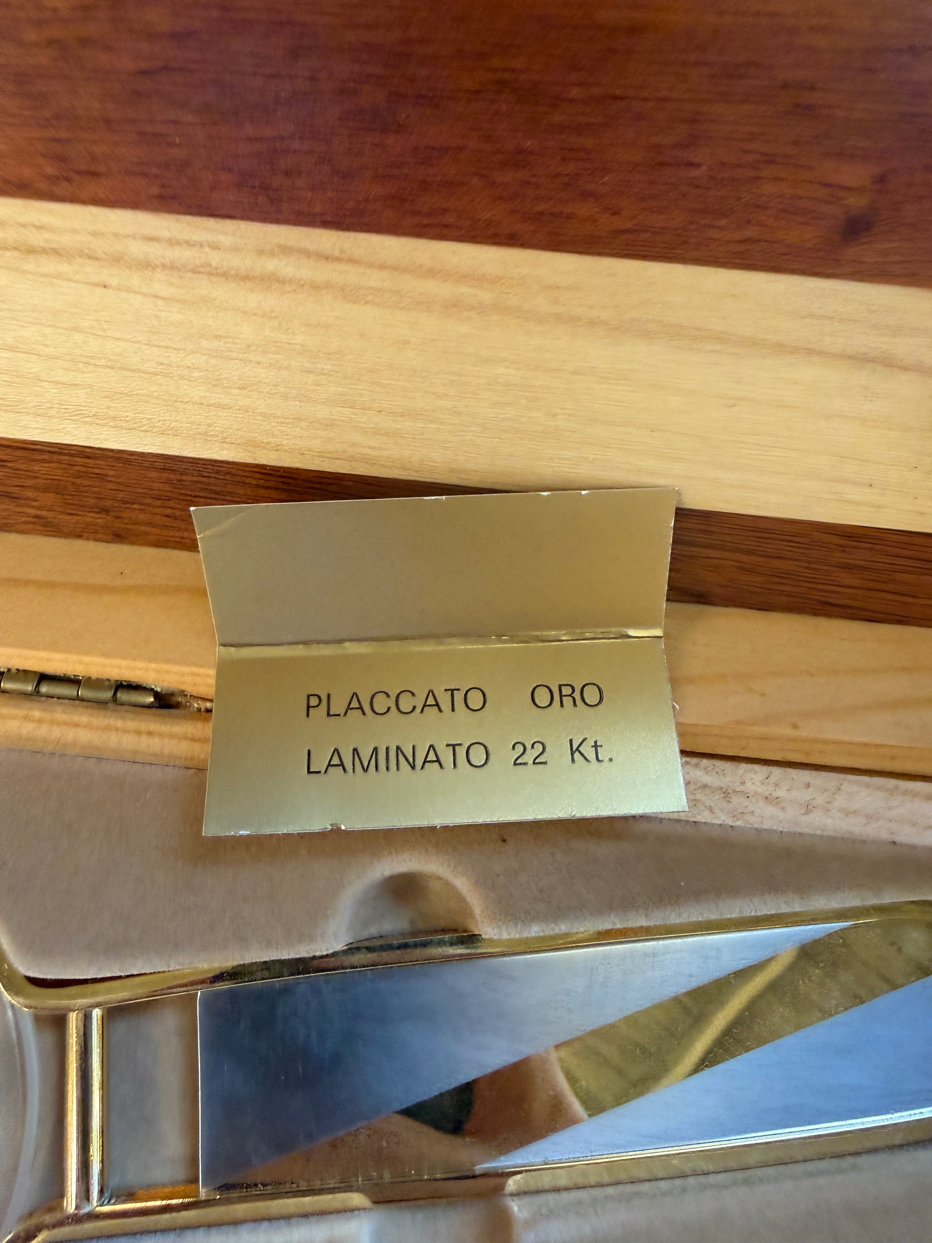 24K Gold-Plated Five-Piece Desk Set in Wood Presentation Box, 1970s Italy