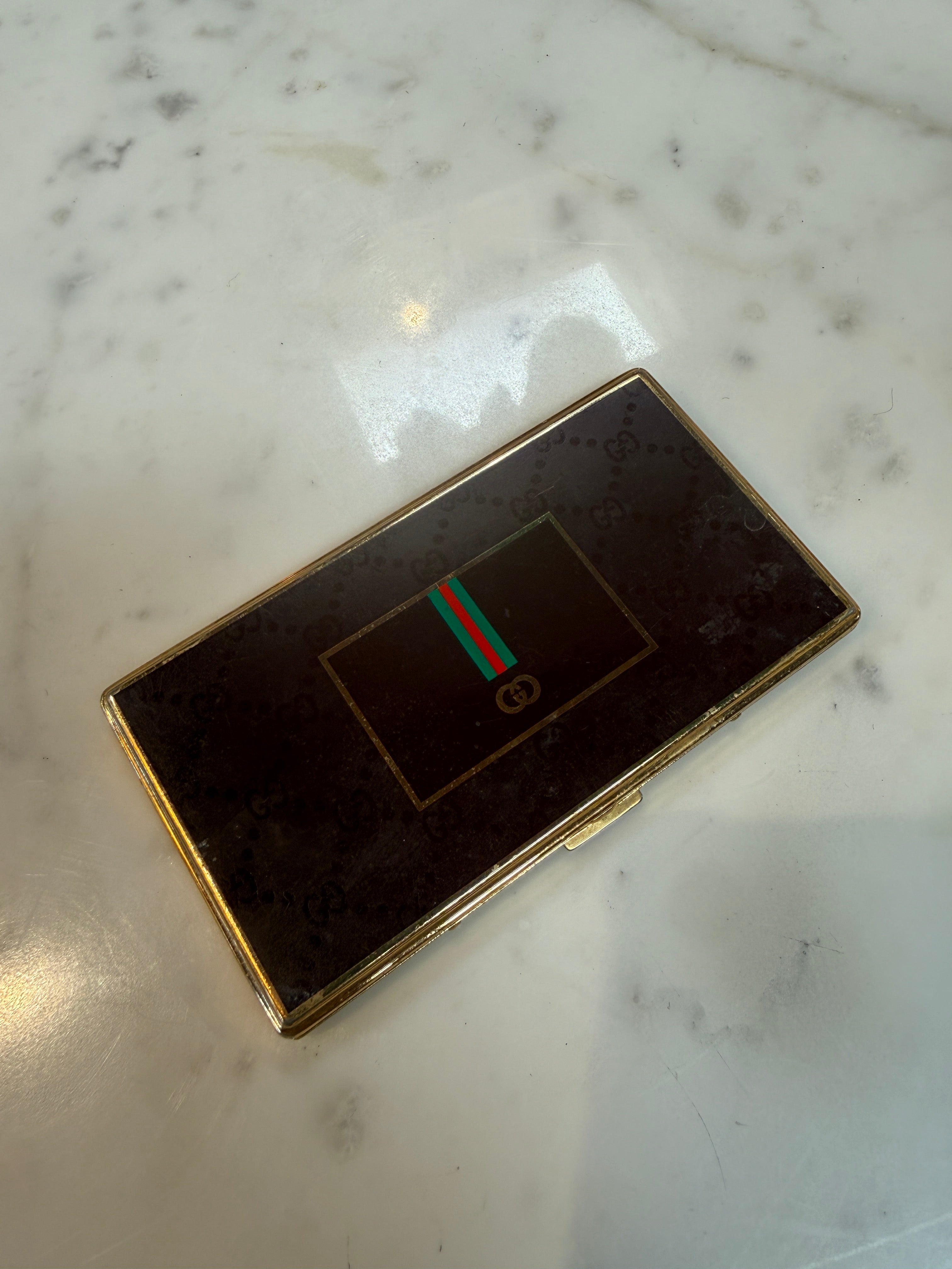 Brown Gucci Lacquer Cigarette Case with Web GG Stripe, Italy, 1970s