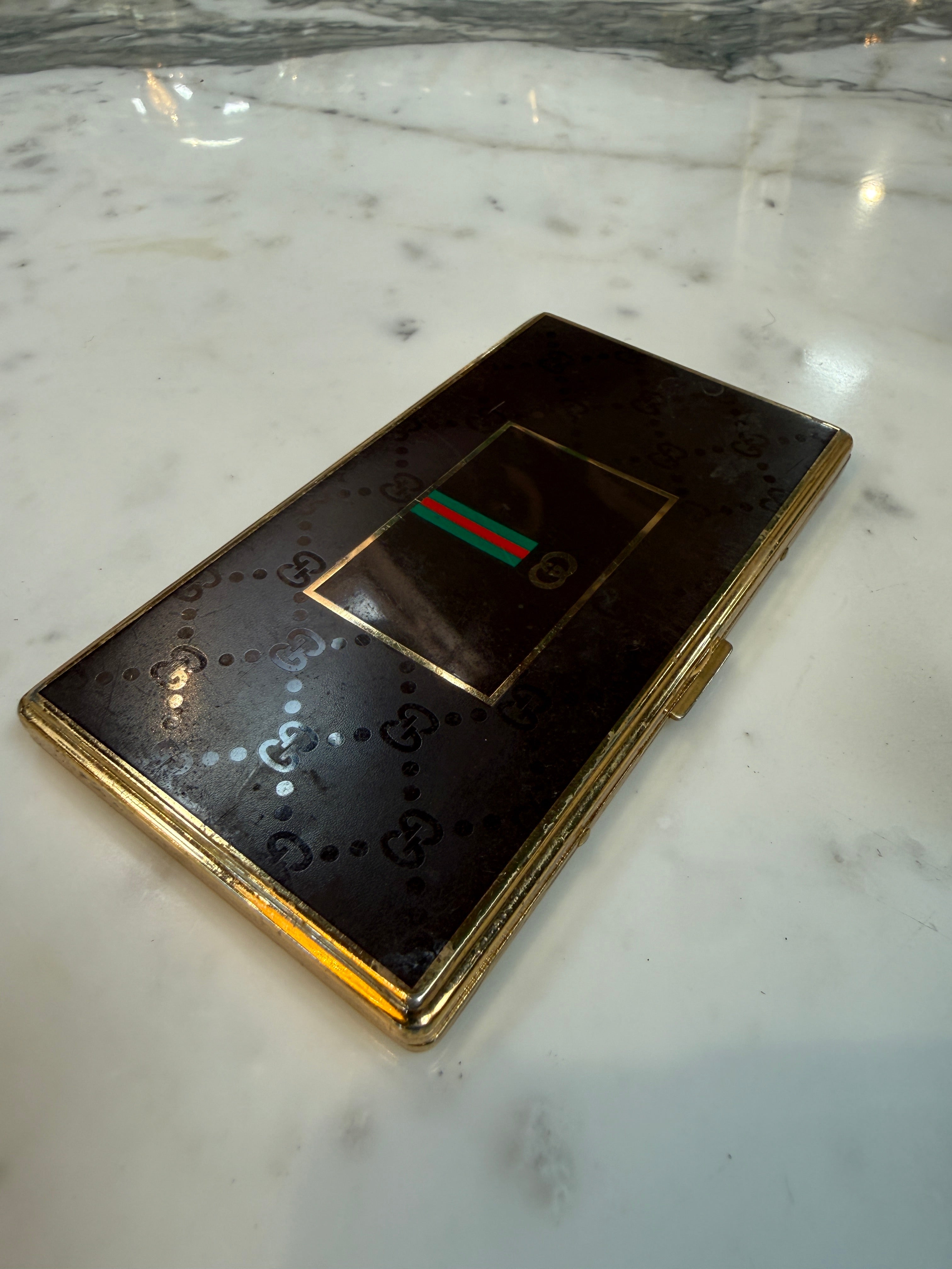Brown Gucci Lacquer Cigarette Case with Web GG Stripe, Italy, 1970s