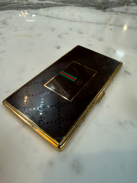 Brown Gucci Lacquer Cigarette Case with Web GG Stripe, Italy, 1970s