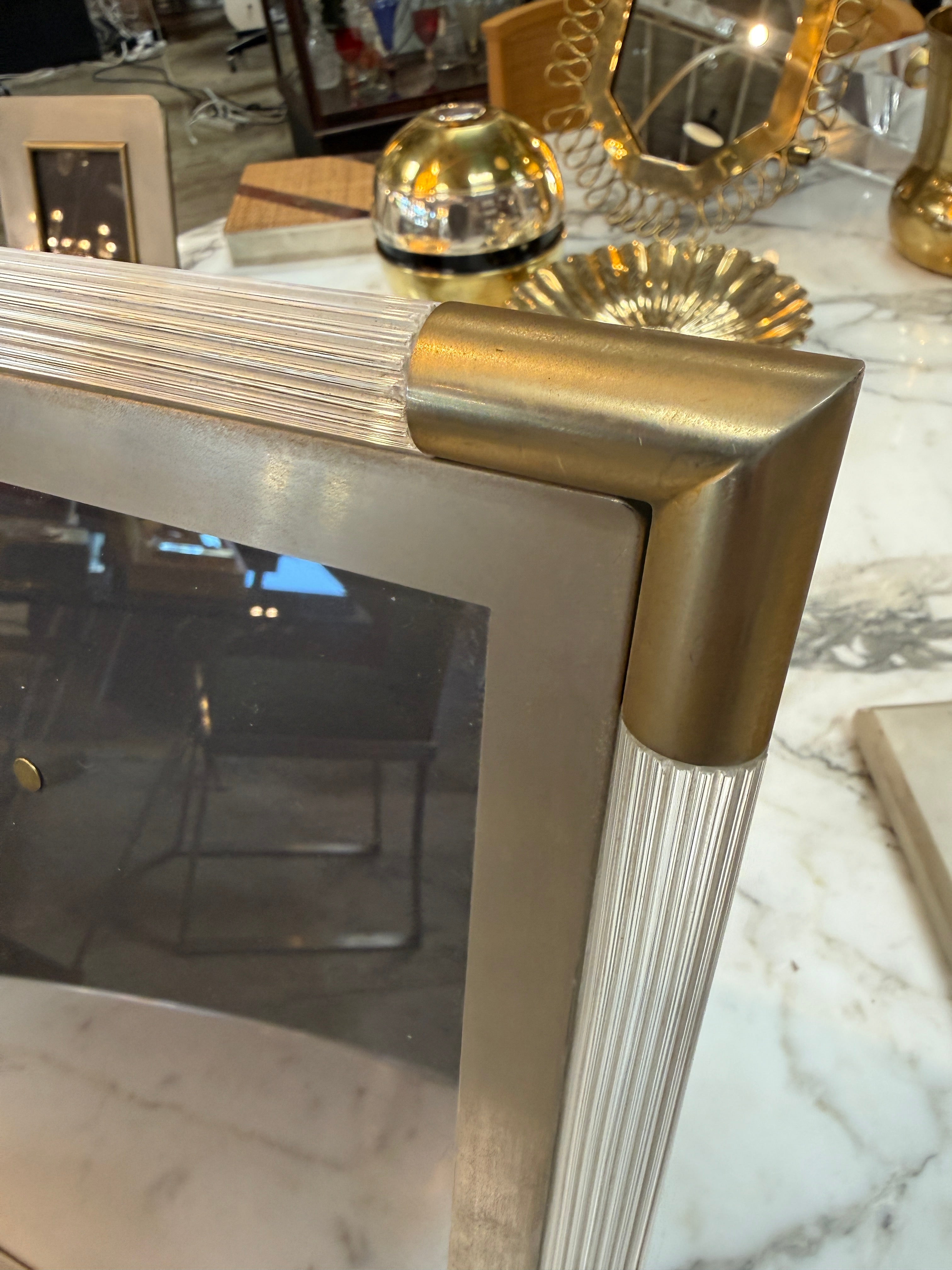 Italian Mid-Century Brass and Lucite Picture Frame, 1970s