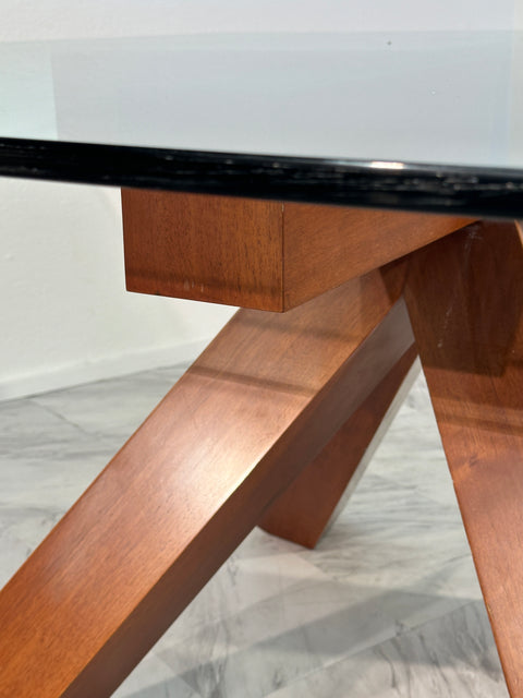 Vintage Italian Nutwood and Glass Dining Table La Rotonda by Mario Bellini for Cassina 1970s