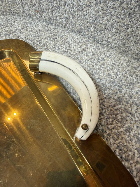 Italian Mid-Century Brass Serving Tray with Tusk Handles, 1970s