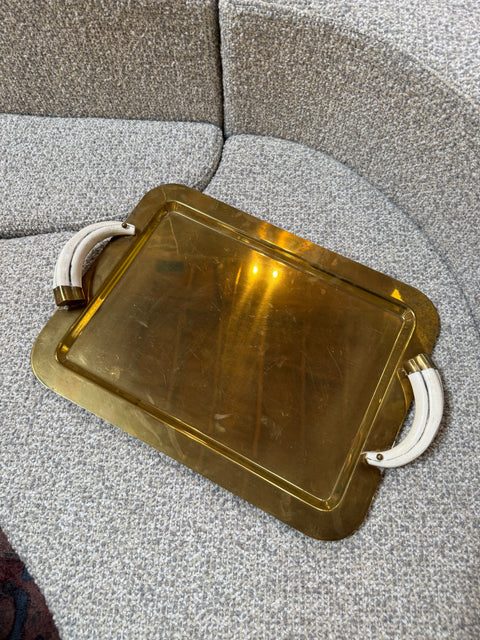 Italian Mid-Century Brass Serving Tray with Tusk Handles, 1970s