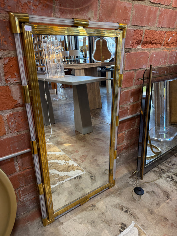 Italian Mid-Century Brass and Lucite Wall Mirror, 1970s