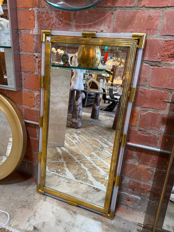 Italian Mid-Century Brass and Lucite Wall Mirror, 1970s