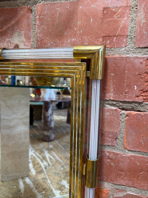 Italian Mid-Century Brass and Lucite Wall Mirror, 1970s