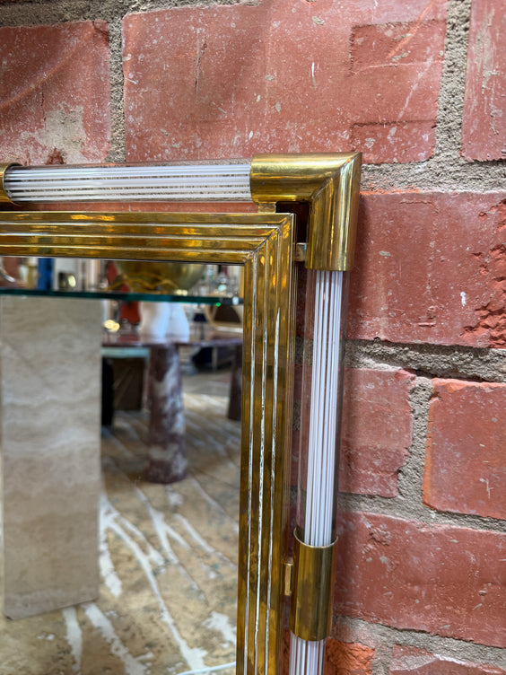 Italian Mid-Century Brass and Lucite Wall Mirror, 1970s