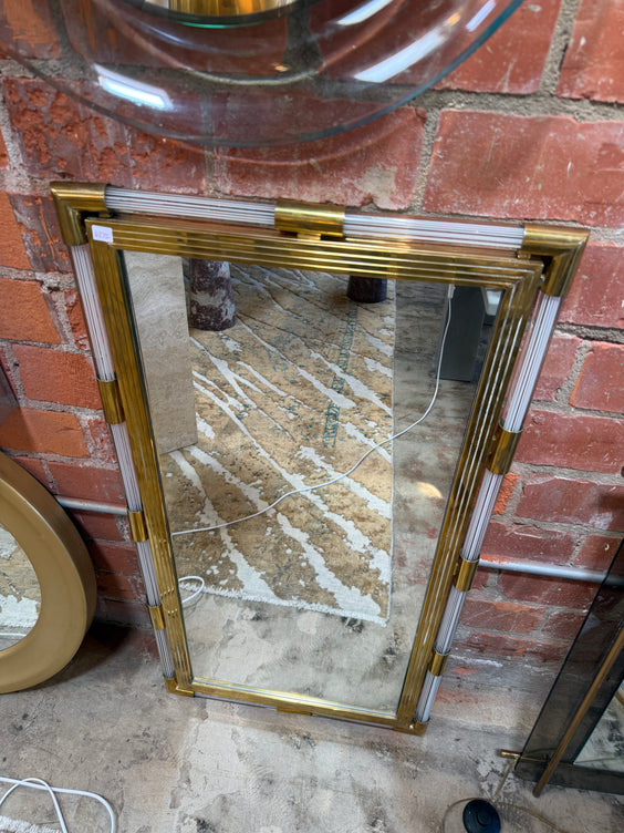Italian Mid-Century Brass and Lucite Wall Mirror, 1970s