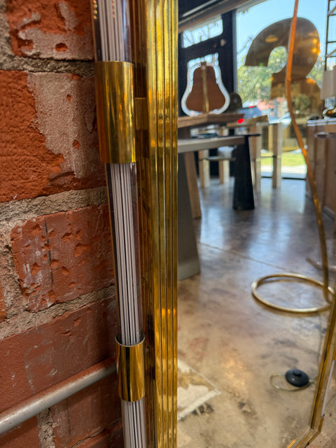Italian Mid-Century Brass and Lucite Wall Mirror, 1970s