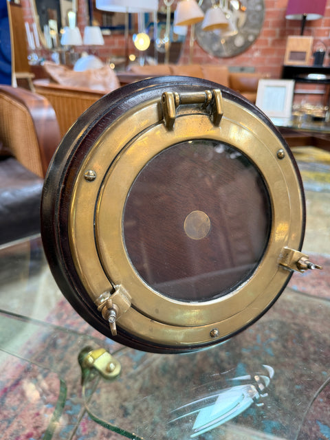 Italian Brass and Wood Round Picture Frame, Italy, 1970s