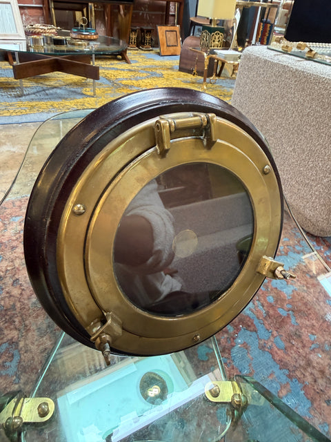 Italian Brass and Wood Round Picture Frame, Italy, 1970s